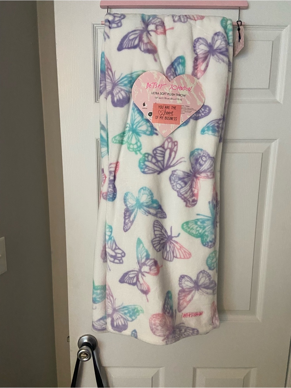 Betsey Johnson Pastel Butterfly Plush Throw in Mint, Lavender, Pink